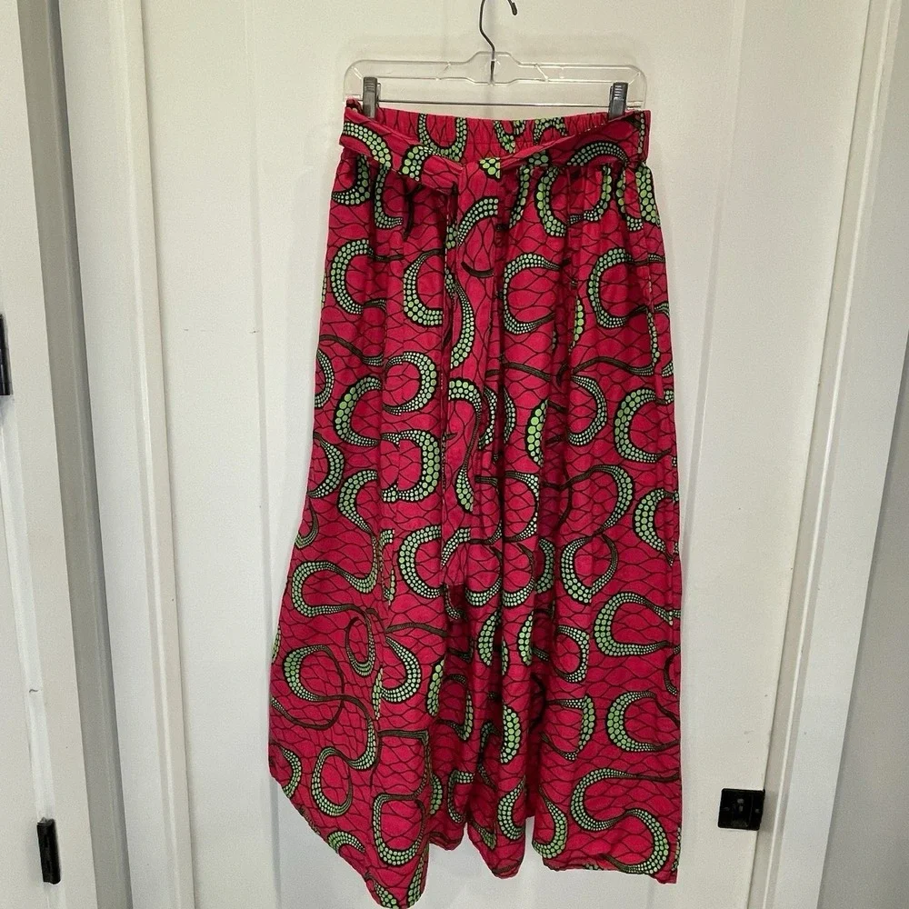 Womens Palazzo Pants Boho Wide Leg Colorful African Ankara Print Oversized OS